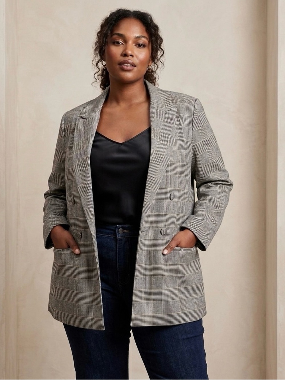 Lane Bryant Plaid Double-Breasted Blazer Jacket - Size XL